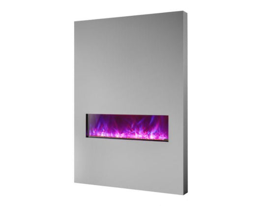 Studio side view of the AGA Rayburn extra slim suite electric fire with purple flames