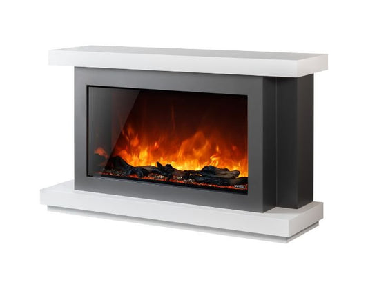 Studio side view of the AGA Rayburn extra tall suite electric fire with red flames
