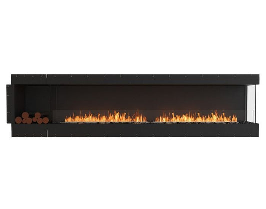 Studio front view of the EcoSmart Fire Flex 122RC.BXL Right Corner Fireplace Insert with flaps