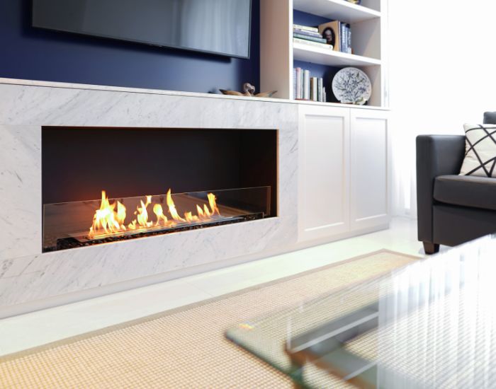 Up close side view of the EcoSmart Fire Flex 50SS Single Sided Fireplace Insert