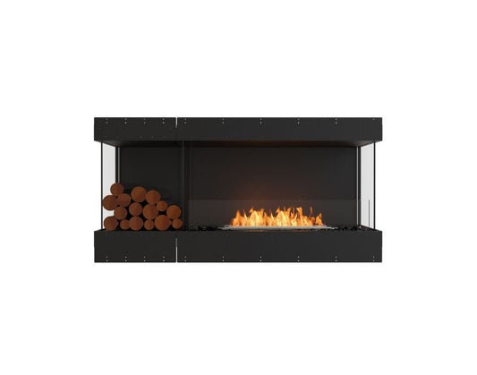 Studio front view of the EcoSmart Fire Flex 60BY.BXL Bay Fireplace Insert with flaps