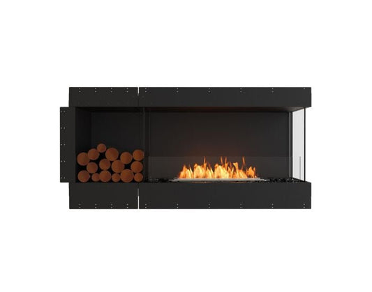 Studio front view of the EcoSmart Fire Flex 60RC.BXL Right Corner Fireplace Insert with flaps
