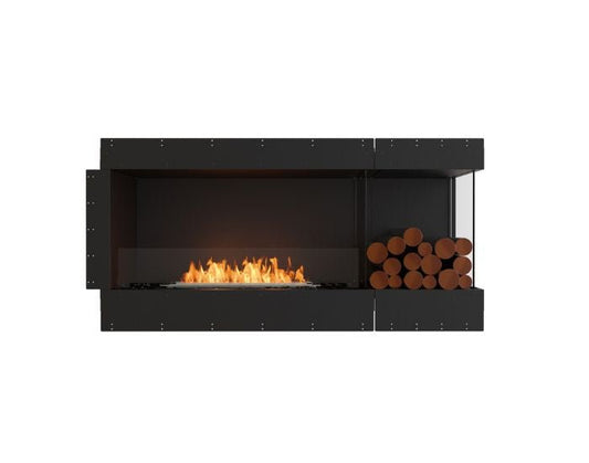 Studio front view of the EcoSmart Fire Flex 60RC.BXR Right Corner Fireplace Insert with flaps