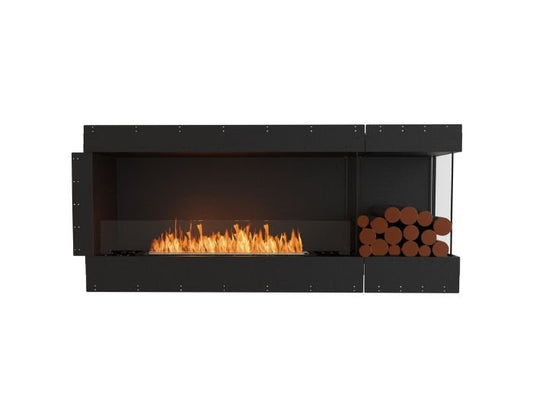 Studio front view of the EcoSmart Fire Flex 68RC.BXR Right Corner Fireplace Insert with flaps