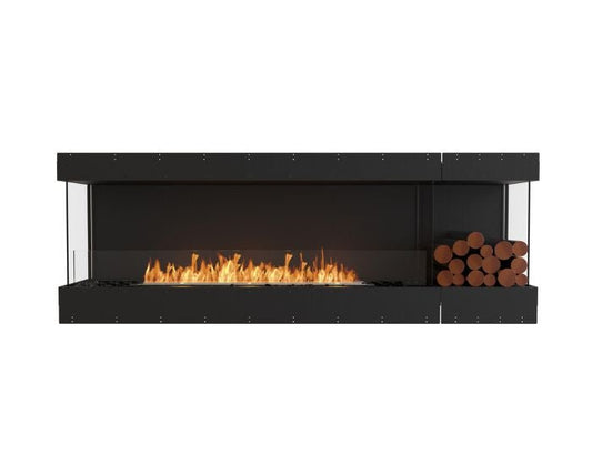Studio front view of the EcoSmart Fire Flex 86BY.BXR Bay Fireplace Insert with flaps