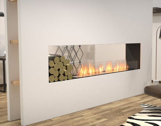 View of a living with the EcoSmart Fire Flex 86DB.BX1 Double Sided Fireplace Insert