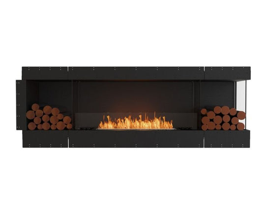 Studio front view of the EcoSmart Fire Flex 86RC.BX2 Right Corner Fireplace Insert with flaps