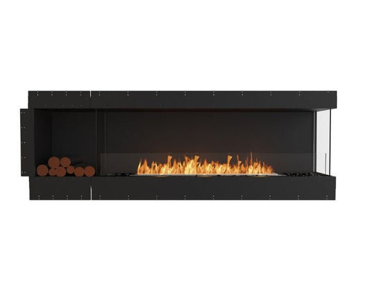 Studio front view of the EcoSmart Fire Flex 86RC.BXL Right Corner Fireplace Insert with flaps
