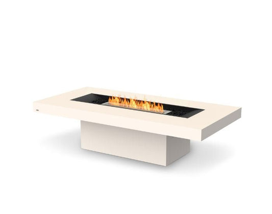 Studio view of the EcoSmart Fire Gin 90 (Chat) Bioethanol Fire Pit Table in the colour bone with a stainless steel burner