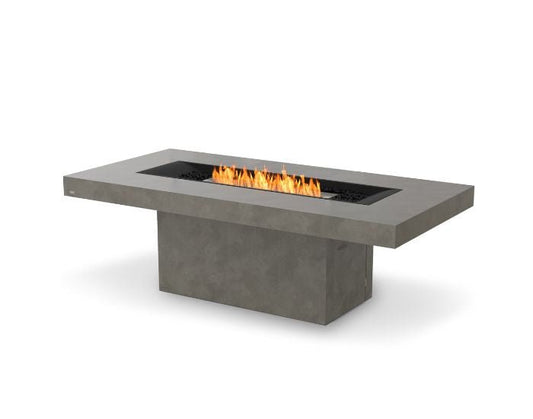 Studio view of the EcoSmart Fire Gin 90 (Dining) Bioethanol Fire Pit Table in the colour natural with a stainless steel burner