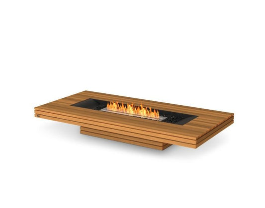 Studio view of the EcoSmart Fire Gin 90 (Low) Bioethanol Fire Pit Table in the colour teak with a black burner