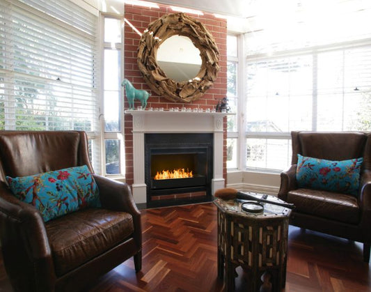 View of a living room with the EcoSmart Fire Grate 36 Fireplace Grate