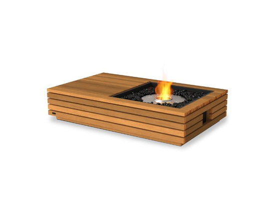 Studio view of the EcoSmart Fire Manhattan 50 Bioethanol Fire Pit Table in the colour teak with a stainless steel burner
