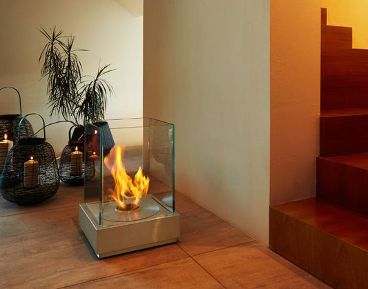 View of the EcoSmart Fire Mini T Bioethanol Fire Pit next to stairs