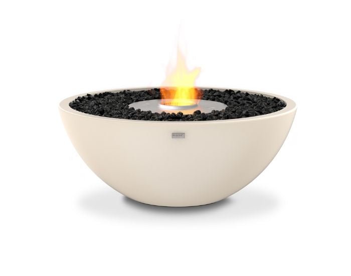 Studio view of the EcoSmart Fire Mix 850 Bioethanol Fire Pit Bowl in the colour bone with a stainless steel burner