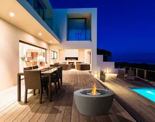 View of a porch with the EcoSmart Fire Pod 40 Bioethanol Fire Pit Bowl