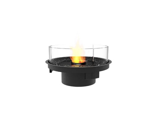 Studio view of the EcoSmart Fire Round 20 Bioethanol Fire Pit Kit in the colour black with the indoor safety tray