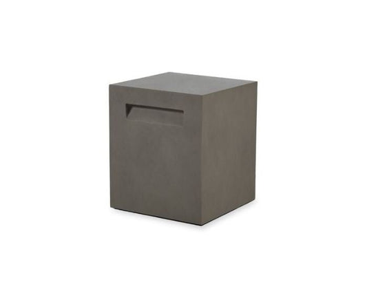 Studio view of the EcoSmart Fire Tank concrete stool in the colour natural