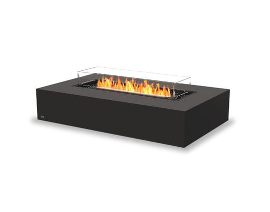 Studio view of the EcoSmart Fire Wharf 65 Bioethanol Fire Pit Table in the colour graphite with a black burner and fire screen