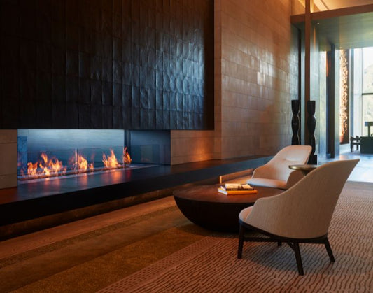 View of three EcoSmart Fire XL700 Bioethanol burners installed in the wall