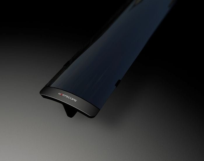 Close up studio view of the Heatscope Pure 2400w Radiant Heater in the colour black