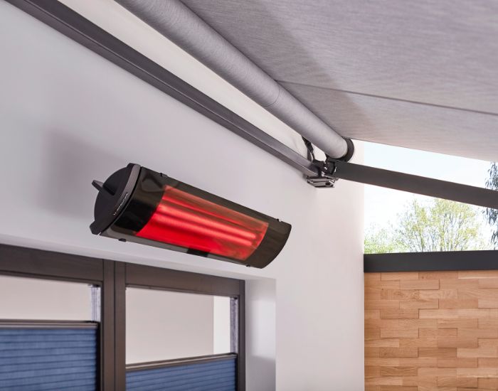 View of the Heatscope Pure 2400w Radiant Heater in the colour black mounted on a wall