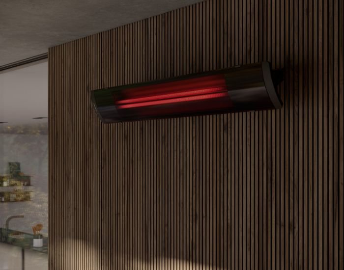 View of the Heatscope Pure 2400w Radiant Heater in the colour black mounted on a wall