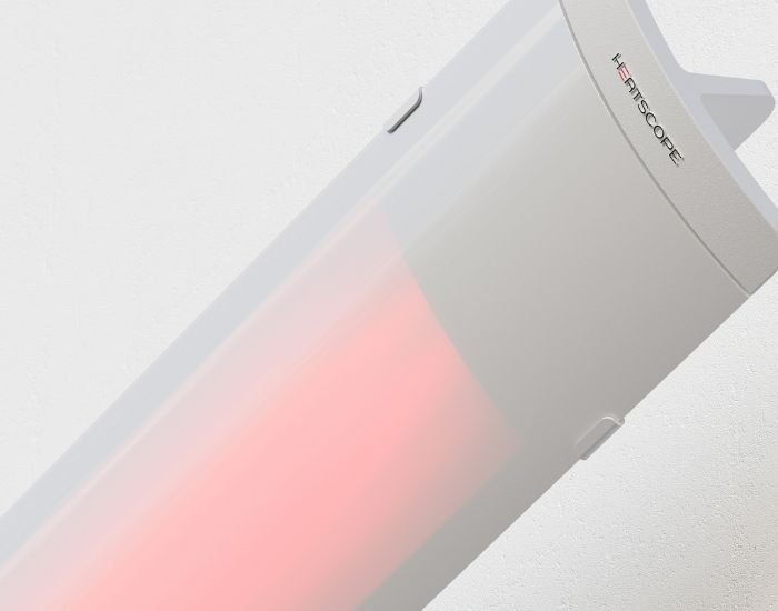 Close up studio view of the Heatscope Pure 2400w Radiant Heater in the colour white