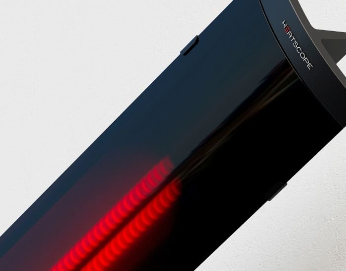 Close up studio view of the Heatscope Pure 3000w Radiant Heater in the colour black