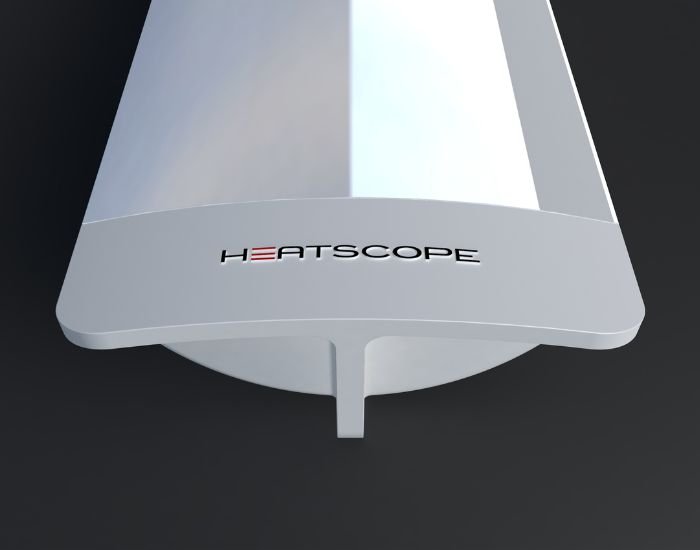 Close up studio view of the Heatscope Pure 3000w Radiant Heater in the colour white